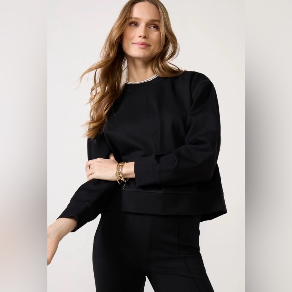 SPANX Large Crewneck Long Sleeve Ponte Knit Black Top Back Zip